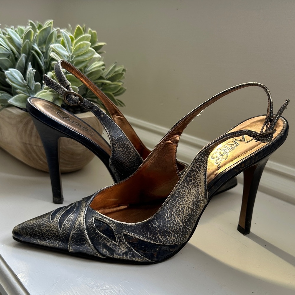 Carlos Santana Black Stiletto Slingback Heels